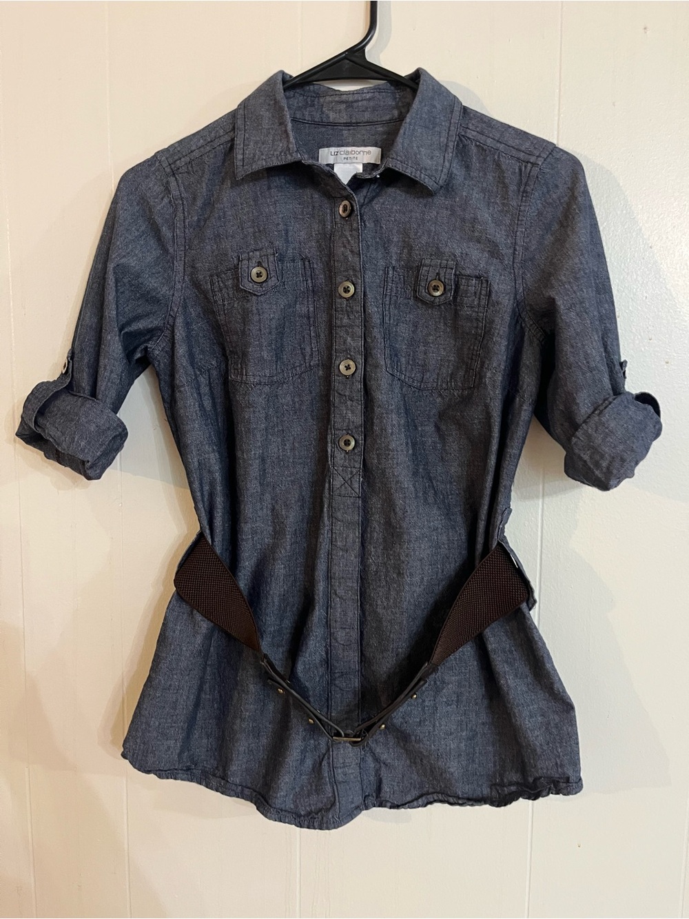 Liz Claiborne Dark Blue Denim-Style Button Down Shirt
